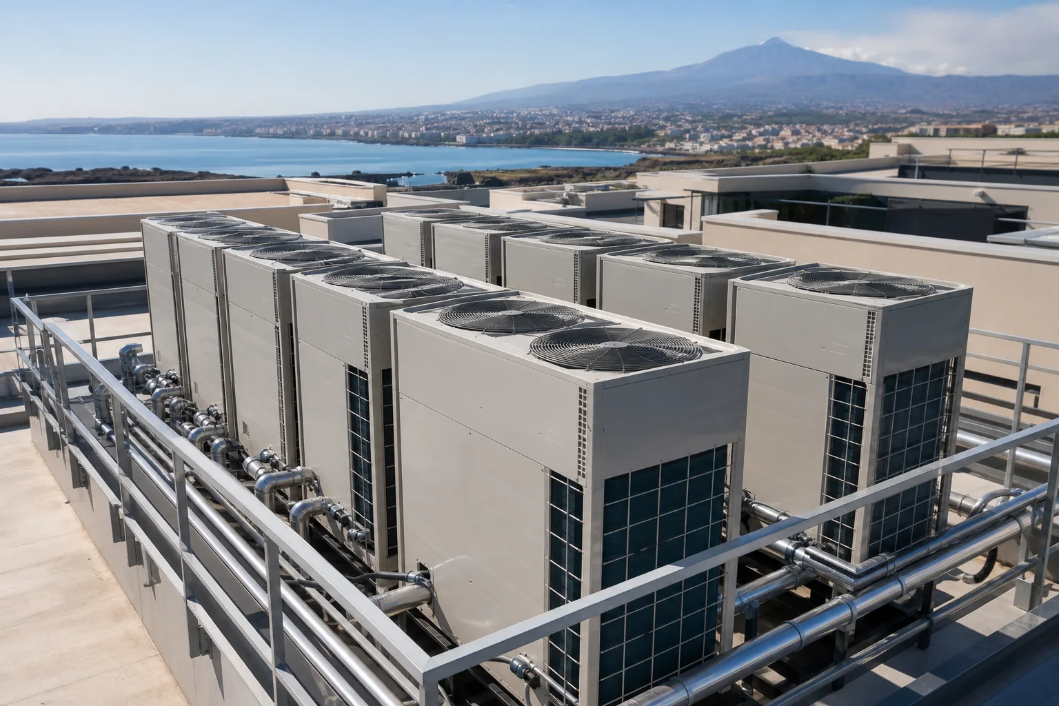 Unità esterne modulari di un impianto VRF installate su un hotel